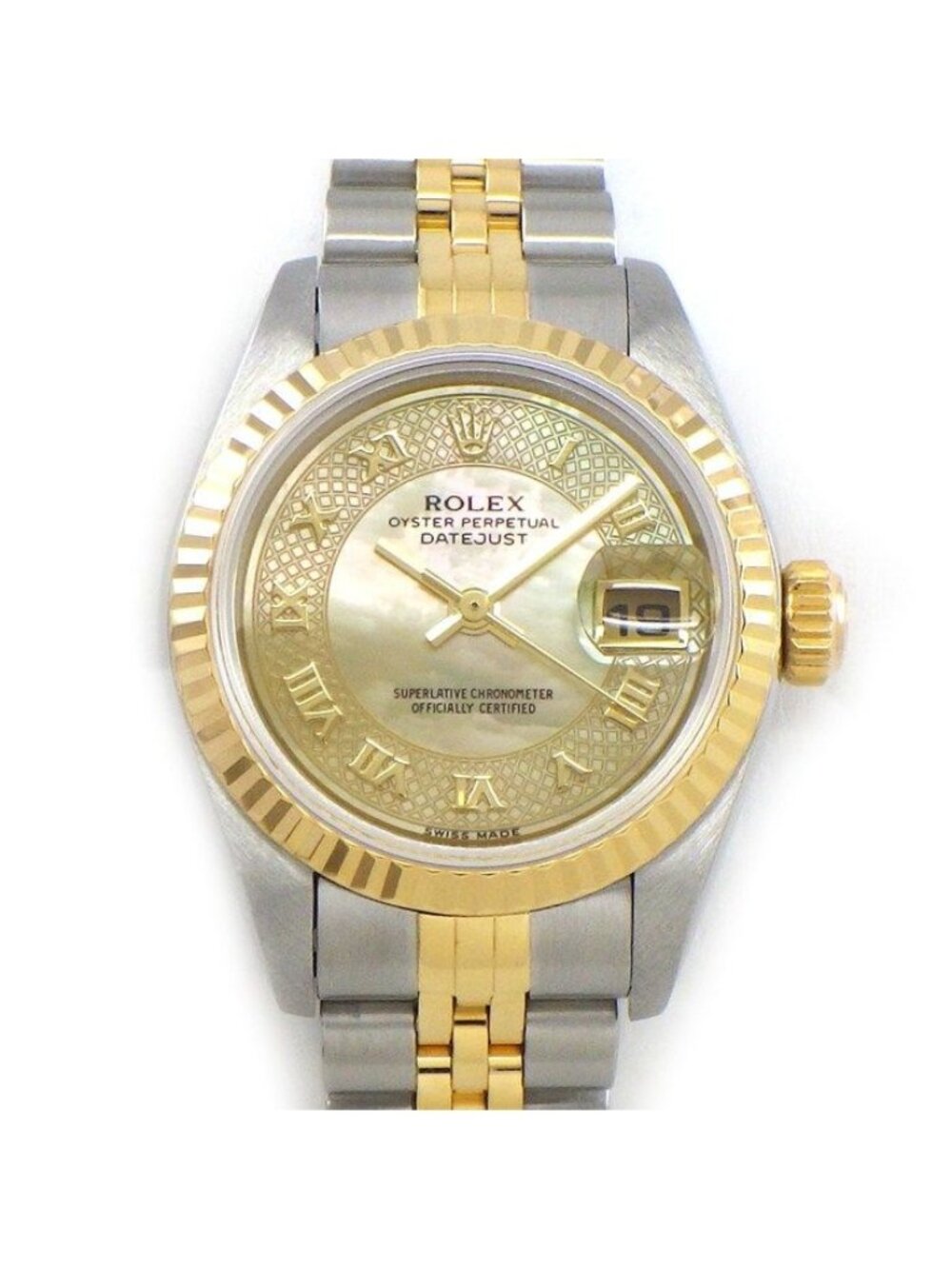 Rolex Watch Datejust Yellow Shell Dial Roman Index Date 18k Gold SS Automatic